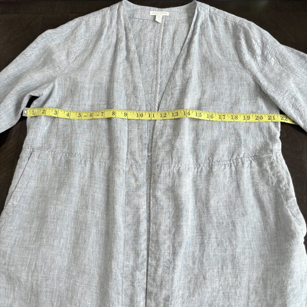 Eileen Fisher Organic Linen Blue Duster Jacket Open Front Lagenlook Mature - Picture 9 of 9